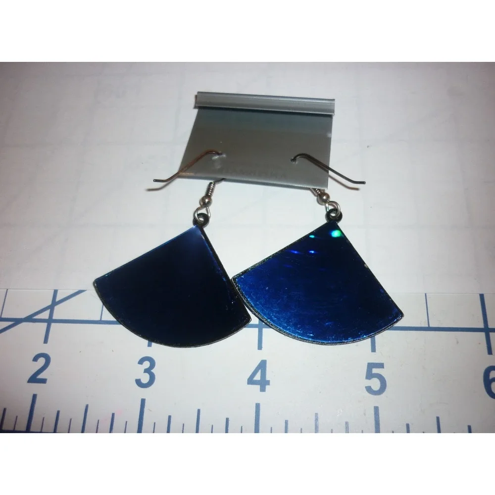 Laser Vintage Cobalt Blue Prismatic Fan Drop Earrings Made in England Retro‎ 80s